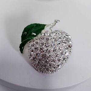 Silver with CZ Crystals Apple Brooch Pin